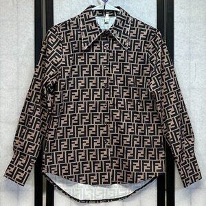 Ivivi Paris Wide Cuff Rhinestone Collar Button Blouse Beige Black L Long Sleeve